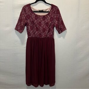 MIKAROSE, Women's Burgundy Lace Dress, Size Medium